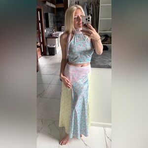 Floral Halter Neck Crop Top and Skirt Set